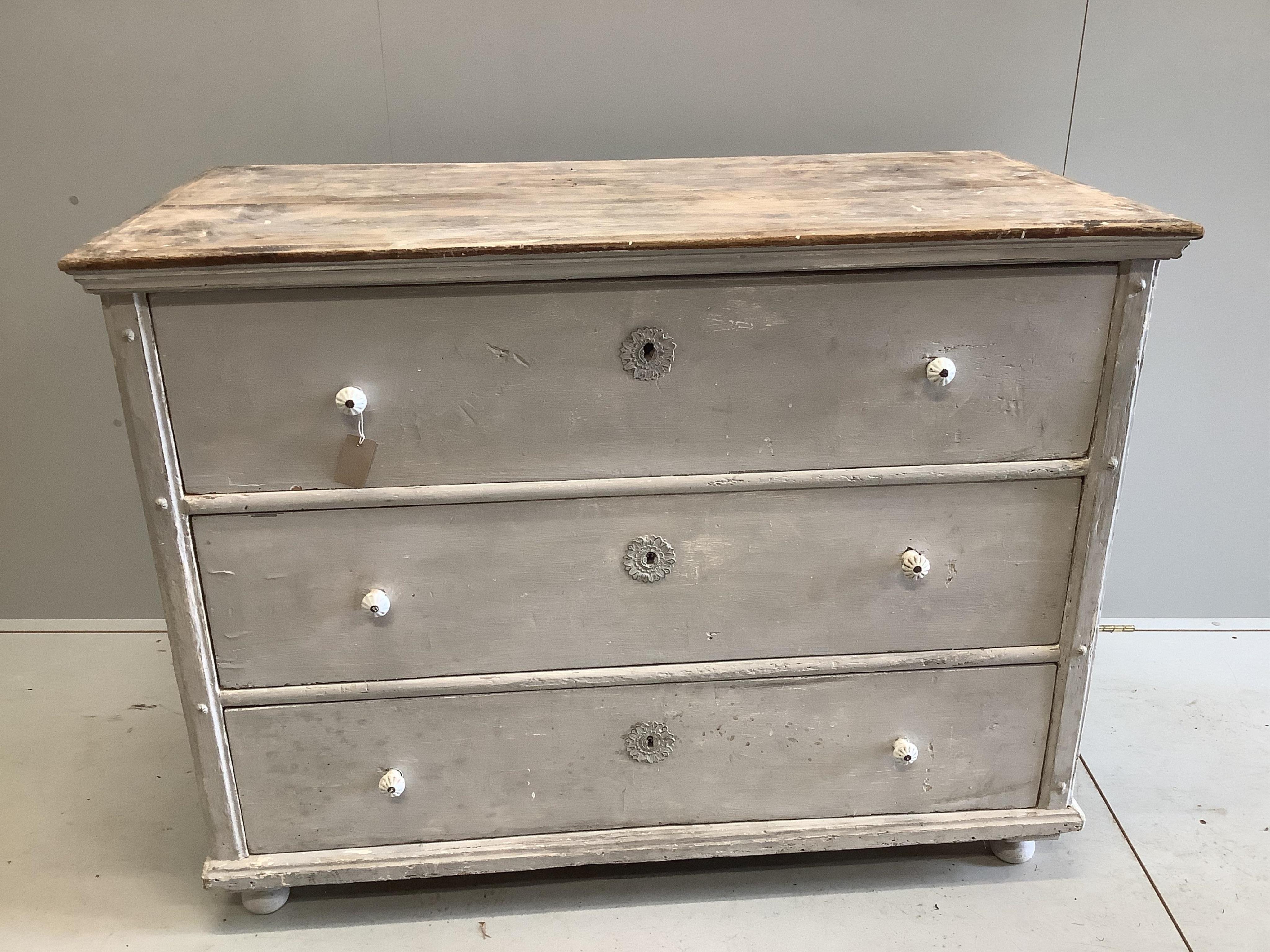 A 19th century painted Continental painted pine commode, width 128cm, depth 64cm, height 99cm. Condition - fair